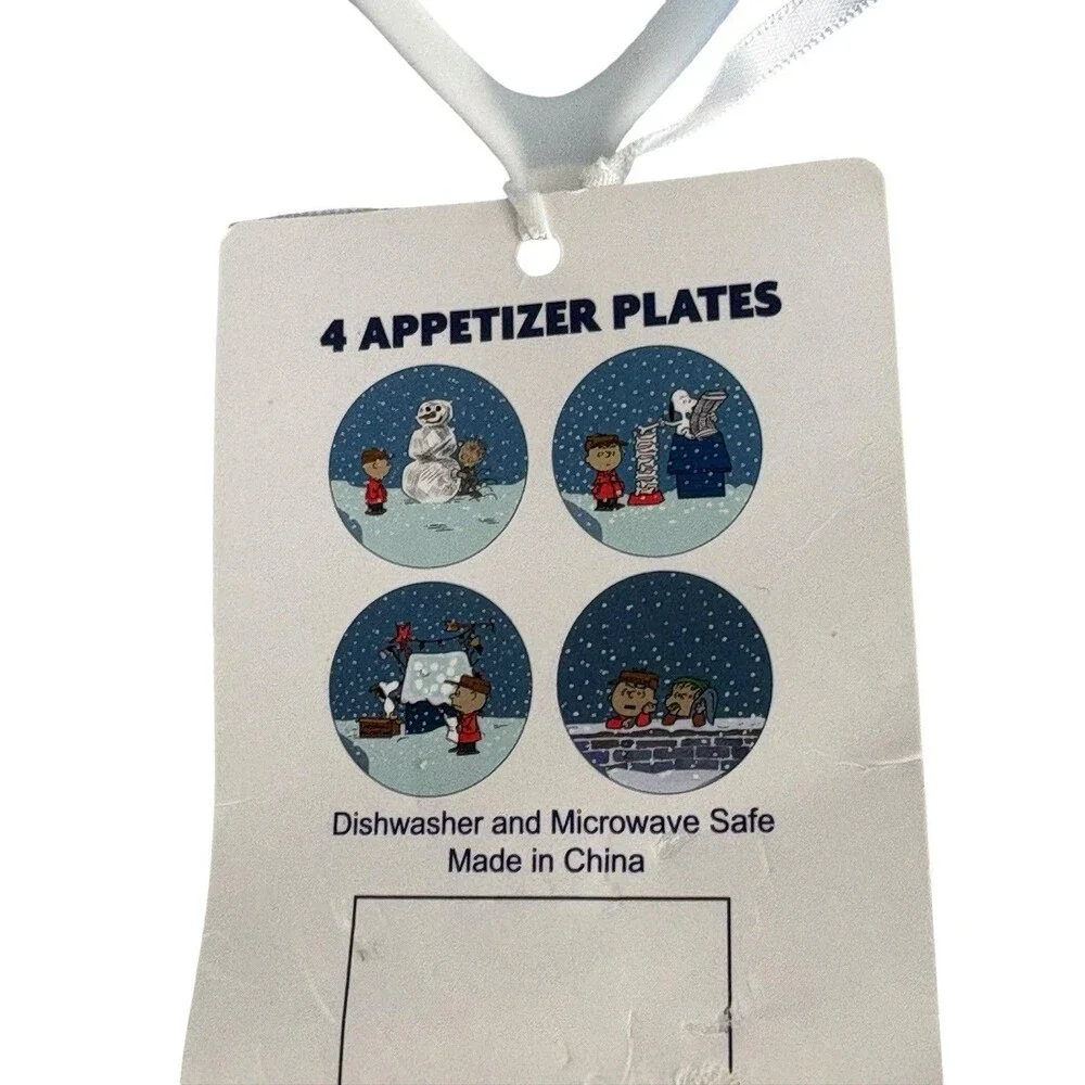 Peanuts Charlie Brown & Gang Blue Christmas Set Of 4 Appetizer Plates 6